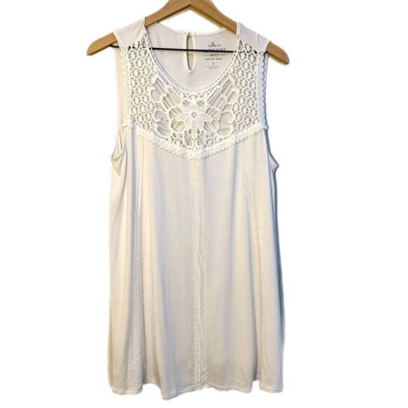 TORRID Super Soft Knits Tunic Tops Women’s  1 - 1X White Sleeveless Lace. - Picture 1 of 13